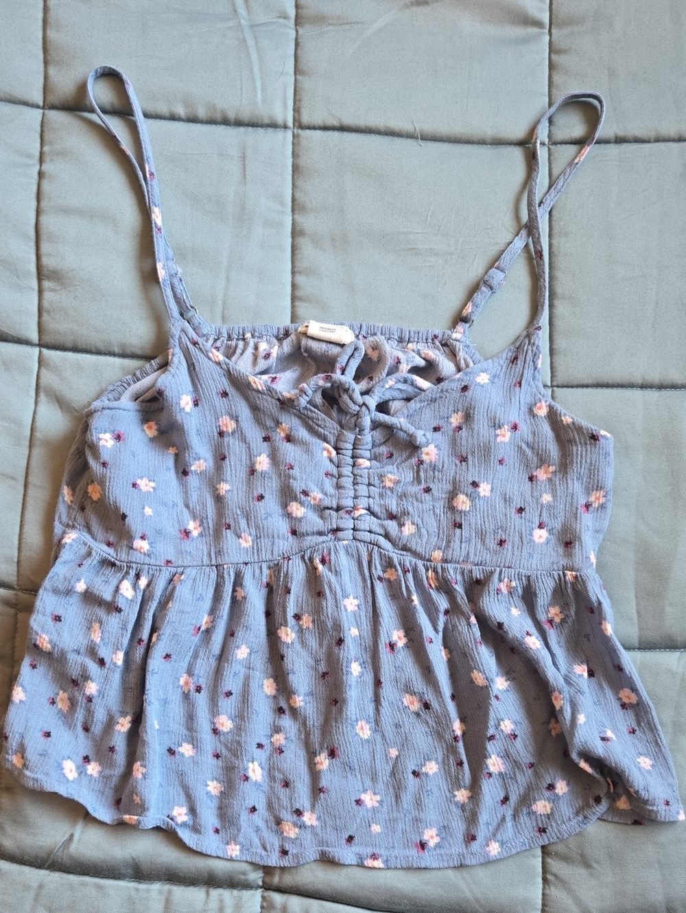 Billabong Light Blue Floral Spaghetti-Strap Peplum Cami